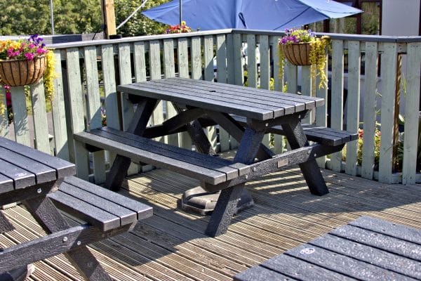Plymouth picnic bench at Odd Wheel Pub in Wembury - pub garden furniture